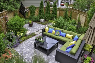 Paver patio with seating area